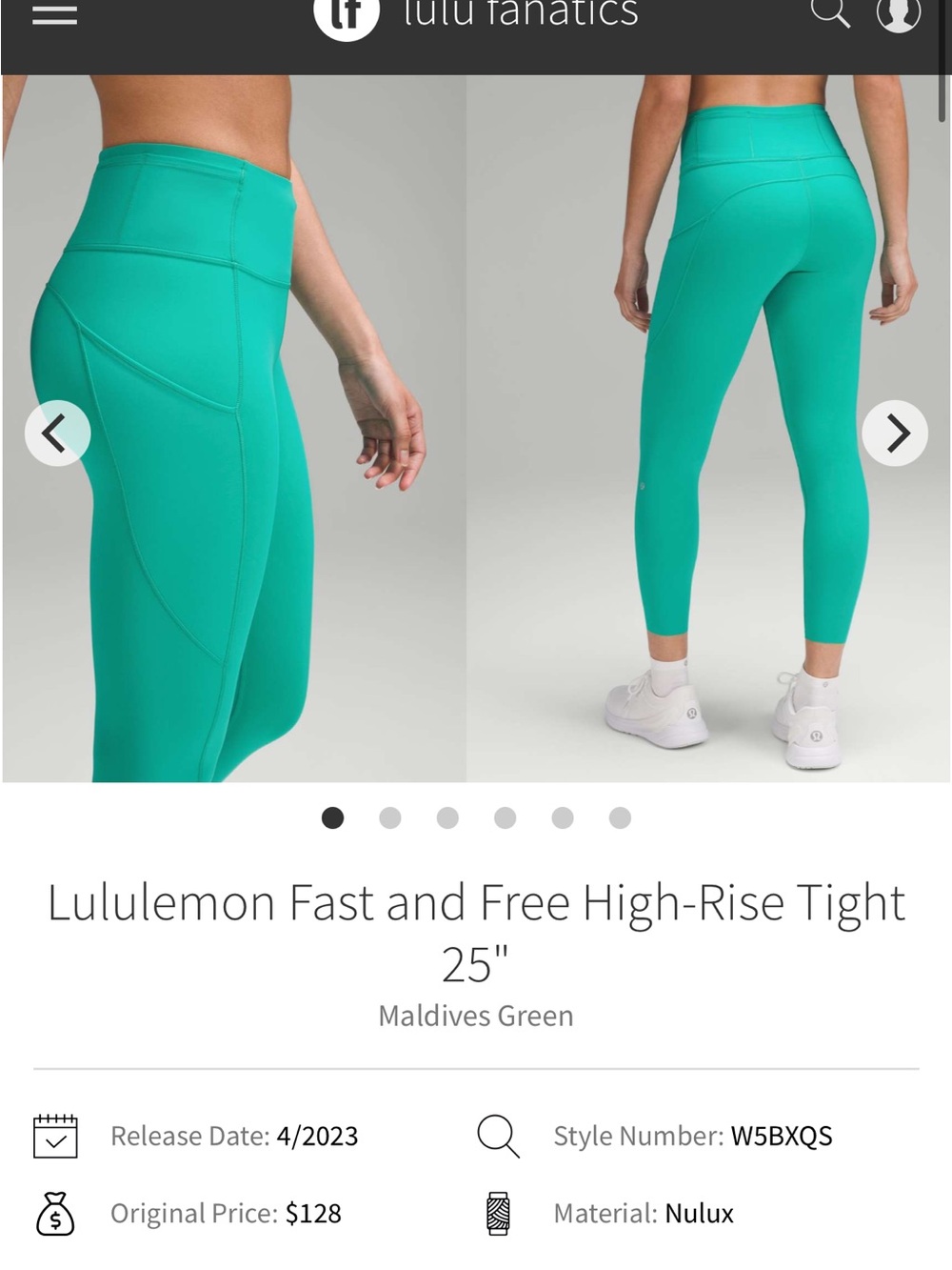 Lululemon Fast and Free HR tight 25” Maldives Green Sz 10